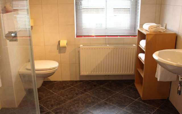 Bathroom with washbasin, shower and WC