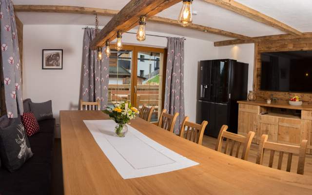 Spacious kitchen with large dining table