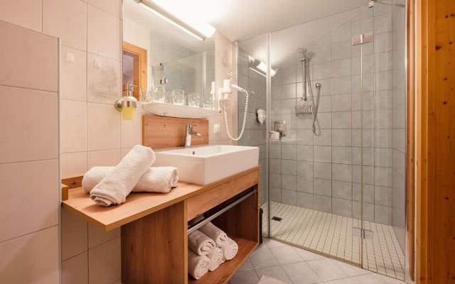 Large bathroom with shower and toilet